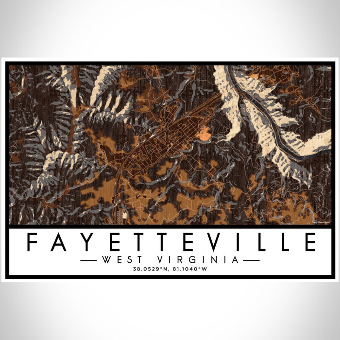Fayetteville West Virginia Map Print Landscape Orientation in Ember Style With Shaded Background