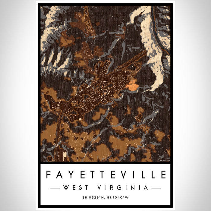 Fayetteville West Virginia Map Print Portrait Orientation in Ember Style With Shaded Background