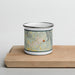 Front View Custom Fayetteville West Virginia Map Enamel Mug in Woodblock on Cutting Board
