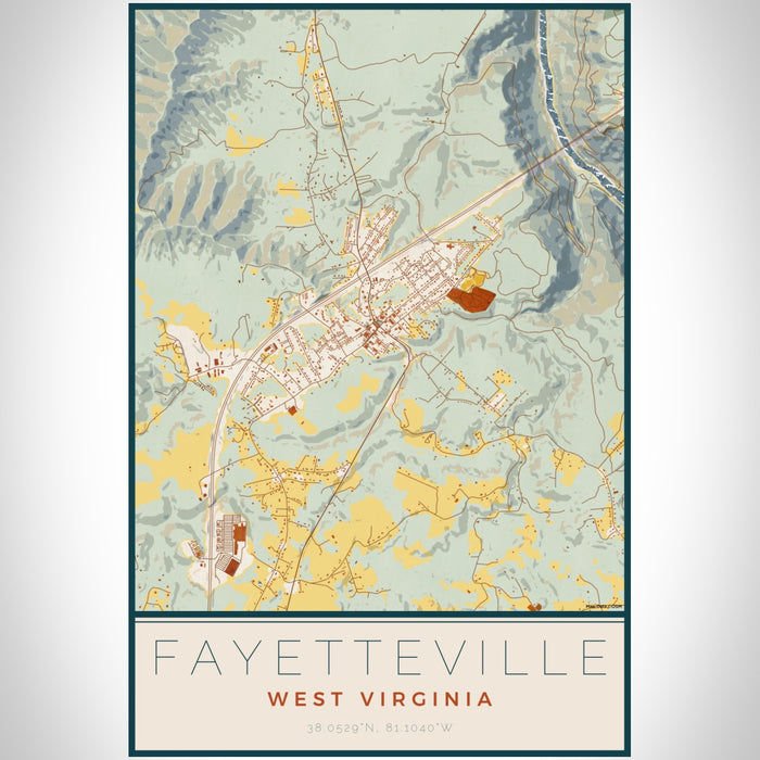 Fayetteville West Virginia Map Print Portrait Orientation in Woodblock Style With Shaded Background