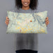 Person holding 20x12 Custom Fayetteville West Virginia Map Throw Pillow in Woodblock