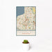 12x18 Federal Way Washington Map Print Portrait Orientation in Woodblock Style With Small Cactus Plant in White Planter