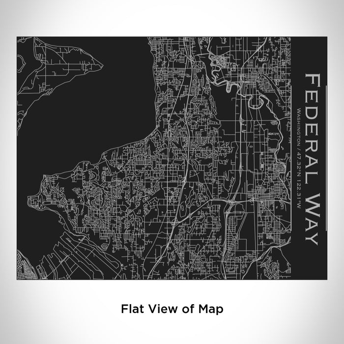 Rendered View of Federal Way Washington Map Engraving on 20oz Stainless Steel Insulated Bottle with Bamboo Top in Black
