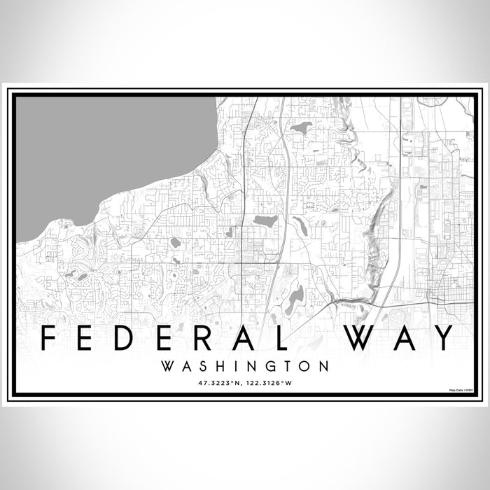Federal Way Washington Map Print Landscape Orientation in Classic Style With Shaded Background