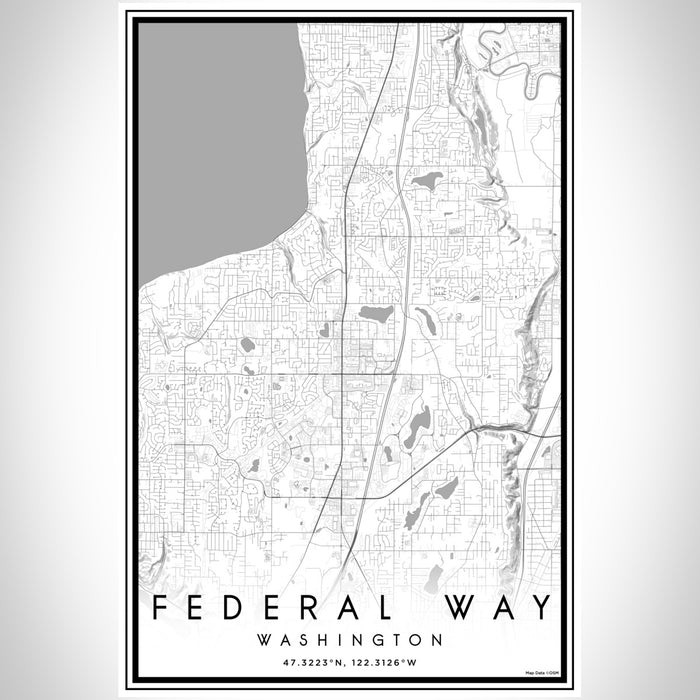Federal Way Washington Map Print Portrait Orientation in Classic Style With Shaded Background
