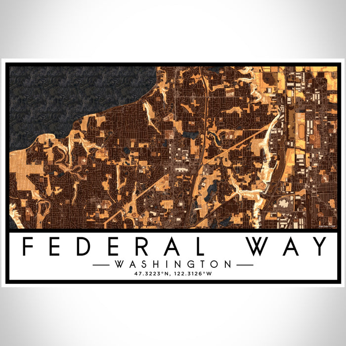 Federal Way Washington Map Print Landscape Orientation in Ember Style With Shaded Background