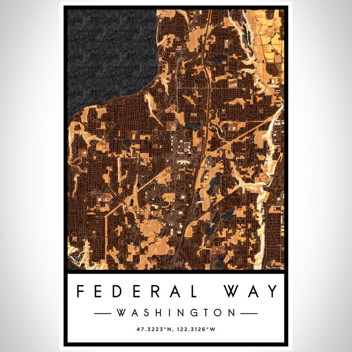 Federal Way Washington Map Print Portrait Orientation in Ember Style With Shaded Background
