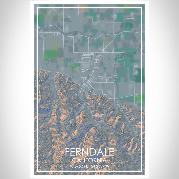 Ferndale California Map Print Portrait Orientation in Afternoon Style With Shaded Background
