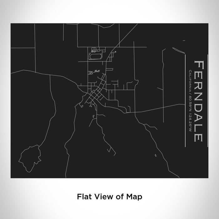 Rendered View of Ferndale California Map Engraving on 20oz Stainless Steel Insulated Bottle with Bamboo Top in Black