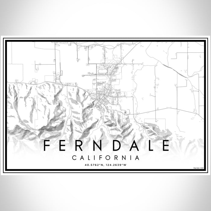 Ferndale California Map Print Landscape Orientation in Classic Style With Shaded Background