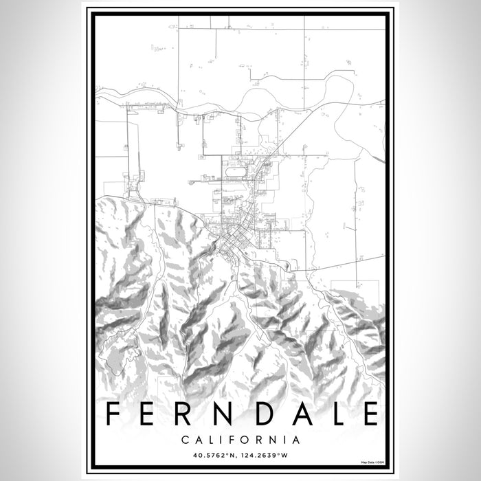 Ferndale California Map Print Portrait Orientation in Classic Style With Shaded Background