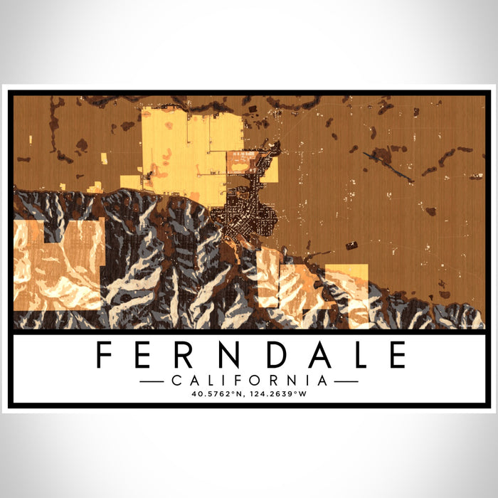 Ferndale California Map Print Landscape Orientation in Ember Style With Shaded Background