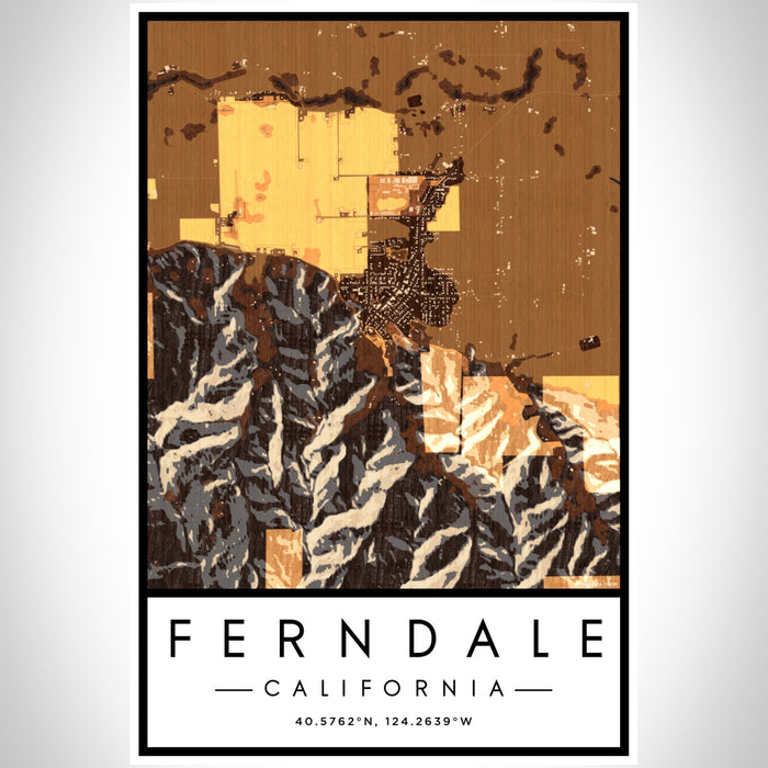 Ferndale California Map Print Portrait Orientation in Ember Style With Shaded Background
