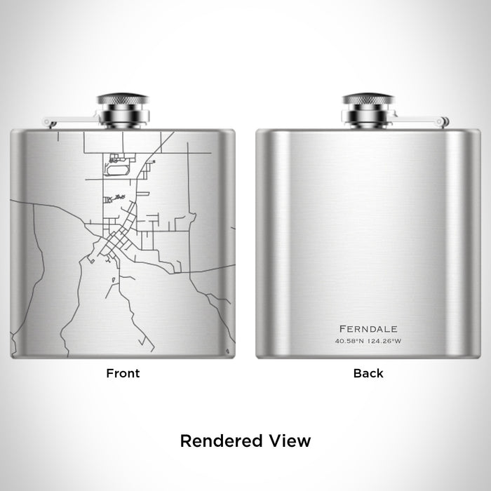Rendered View of Ferndale California Map Engraving on 6oz Stainless Steel Flask