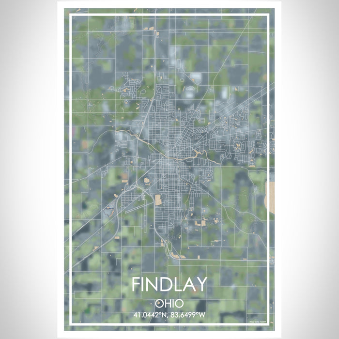 Findlay Ohio Map Print Portrait Orientation in Afternoon Style With Shaded Background