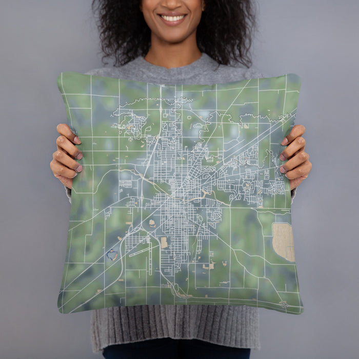 Person holding 18x18 Custom Findlay Ohio Map Throw Pillow in Afternoon