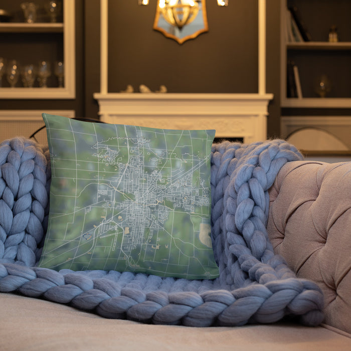 Custom Findlay Ohio Map Throw Pillow in Afternoon on Cream Colored Couch