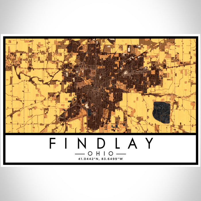 Findlay Ohio Map Print Landscape Orientation in Ember Style With Shaded Background