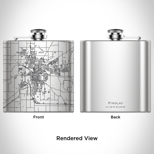 Rendered View of Findlay Ohio Map Engraving on 6oz Stainless Steel Flask
