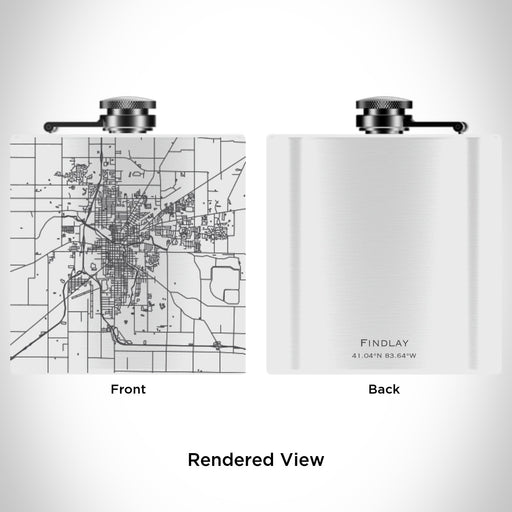 Rendered View of Findlay Ohio Map Engraving on 6oz Stainless Steel Flask in White