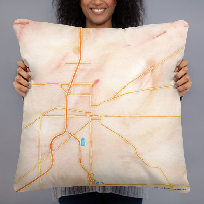 Person holding 22x22 Custom Findlay Ohio Map Throw Pillow in Watercolor