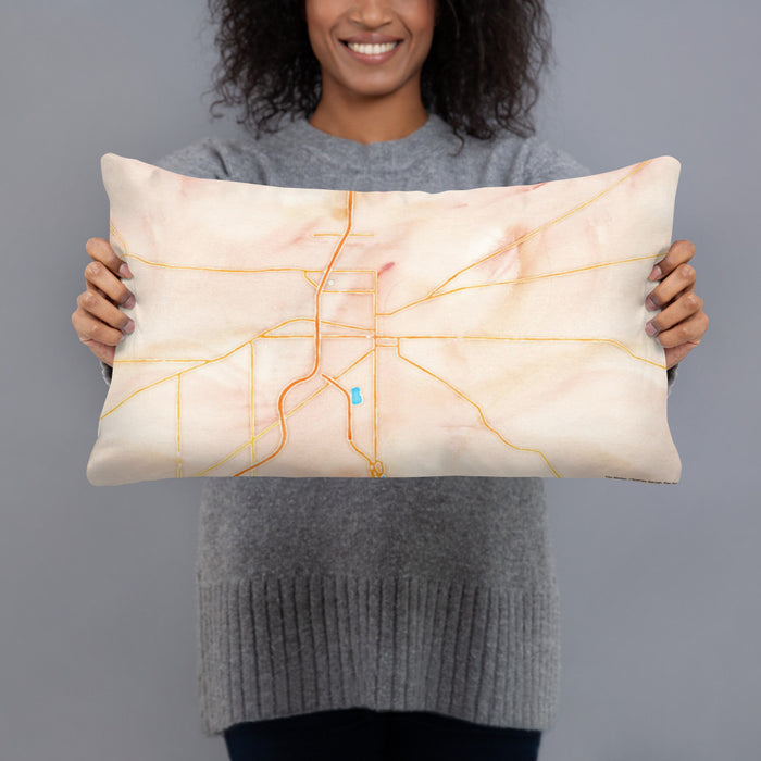 Person holding 20x12 Custom Findlay Ohio Map Throw Pillow in Watercolor