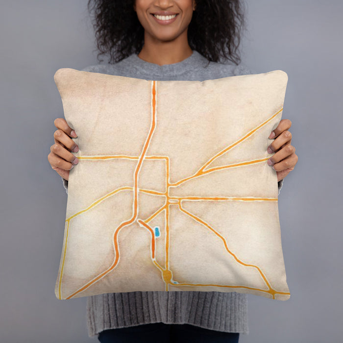Person holding 18x18 Custom Findlay Ohio Map Throw Pillow in Watercolor