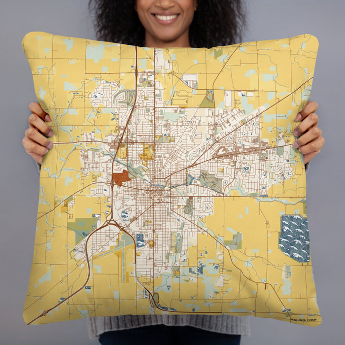Person holding 22x22 Custom Findlay Ohio Map Throw Pillow in Woodblock