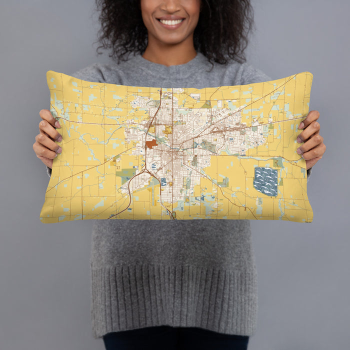 Person holding 20x12 Custom Findlay Ohio Map Throw Pillow in Woodblock