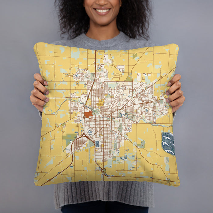 Person holding 18x18 Custom Findlay Ohio Map Throw Pillow in Woodblock