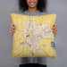 Person holding 18x18 Custom Findlay Ohio Map Throw Pillow in Woodblock