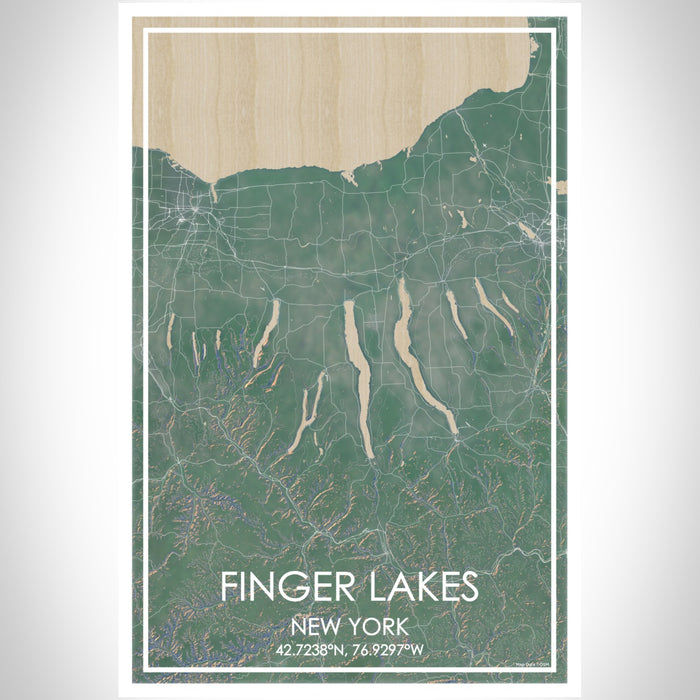 Finger Lakes New York Map Print Portrait Orientation in Afternoon Style With Shaded Background