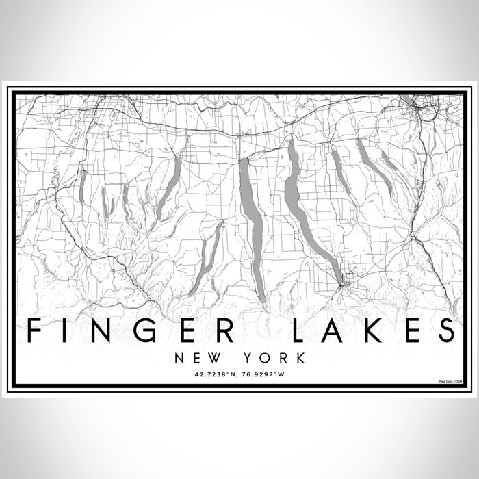 Finger Lakes New York Map Print Landscape Orientation in Classic Style With Shaded Background