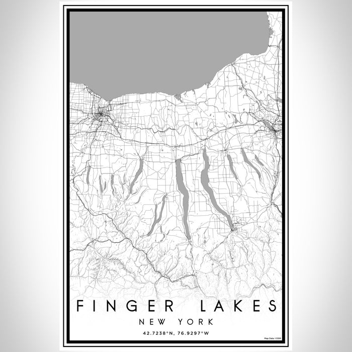 Finger Lakes New York Map Print Portrait Orientation in Classic Style With Shaded Background