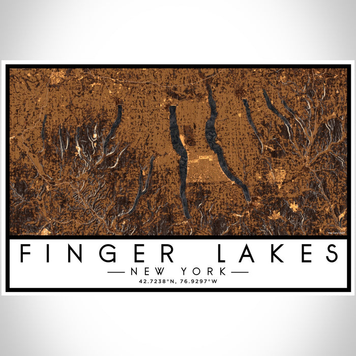 Finger Lakes New York Map Print Landscape Orientation in Ember Style With Shaded Background