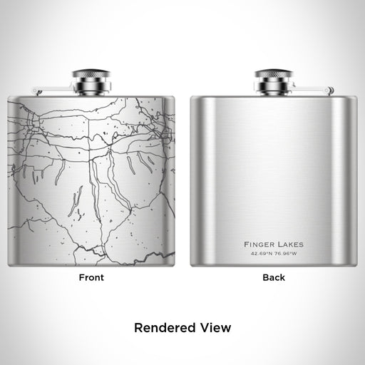 Rendered View of Finger Lakes New York Map Engraving on 6oz Stainless Steel Flask