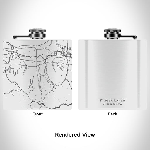Rendered View of Finger Lakes New York Map Engraving on 6oz Stainless Steel Flask in White