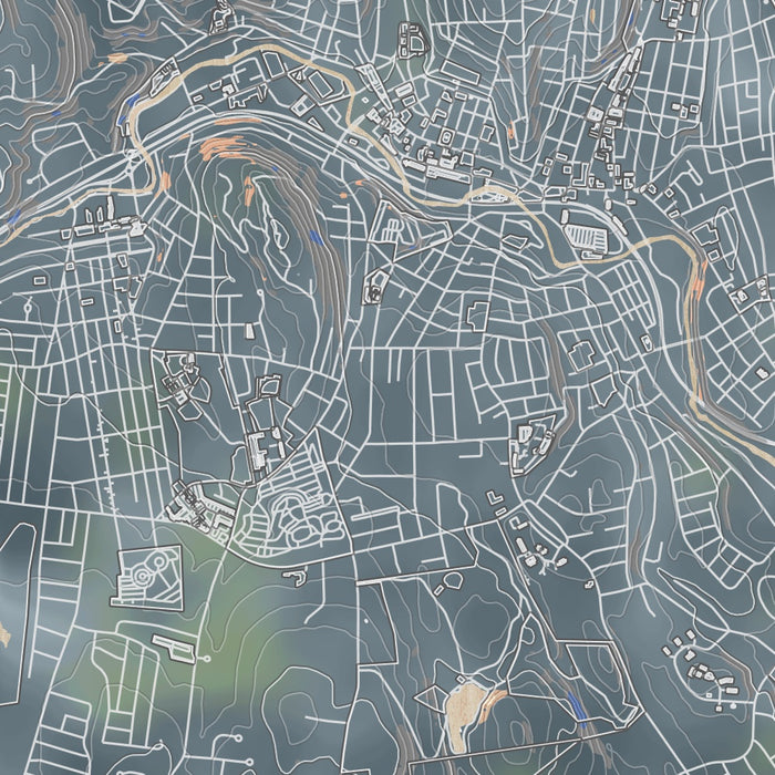 Fitchburg Massachusetts Map Print in Afternoon Style Zoomed In Close Up Showing Details
