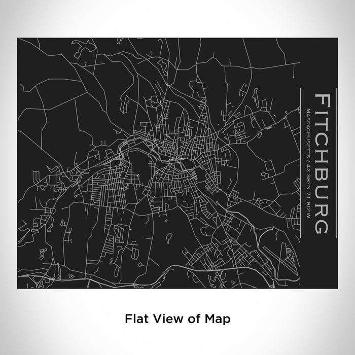 Rendered View of Fitchburg Massachusetts Map Engraving on 20oz Stainless Steel Insulated Bottle with Bamboo Top in Black