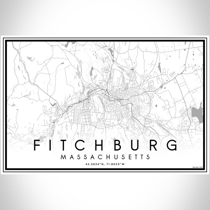 Fitchburg Massachusetts Map Print Landscape Orientation in Classic Style With Shaded Background