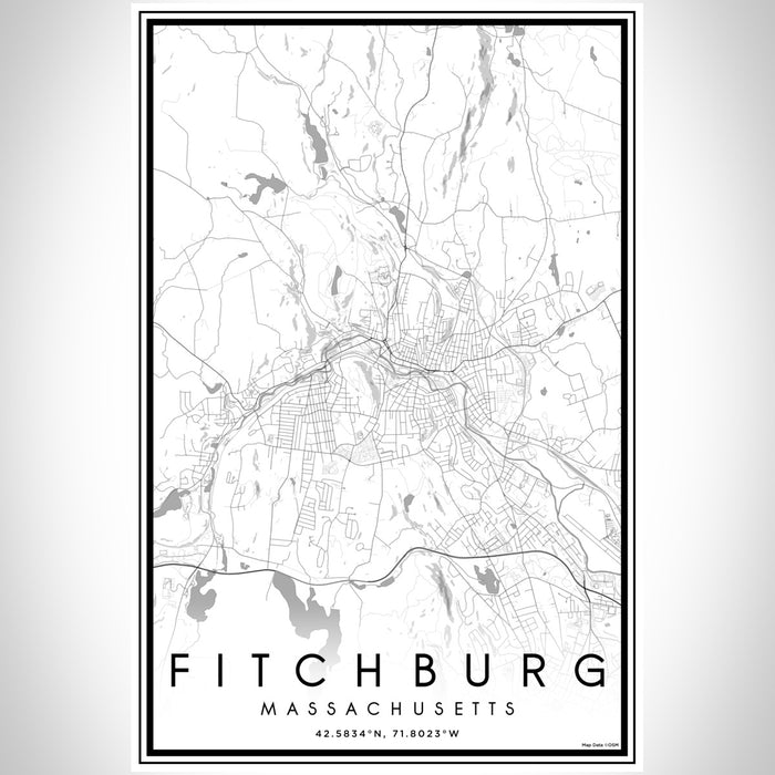 Fitchburg Massachusetts Map Print Portrait Orientation in Classic Style With Shaded Background