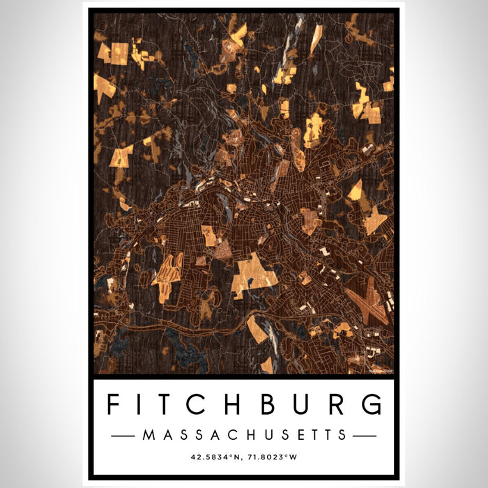 Fitchburg Massachusetts Map Print Portrait Orientation in Ember Style With Shaded Background