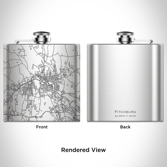 Rendered View of Fitchburg Massachusetts Map Engraving on 6oz Stainless Steel Flask