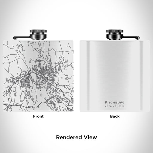 Rendered View of Fitchburg Massachusetts Map Engraving on 6oz Stainless Steel Flask in White