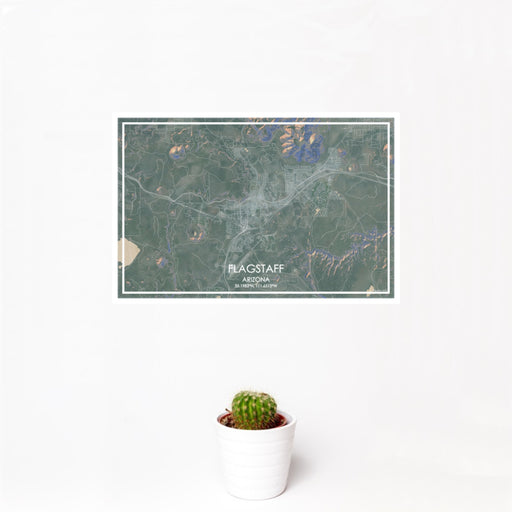 12x18 Flagstaff Arizona Map Print Landscape Orientation in Afternoon Style With Small Cactus Plant in White Planter
