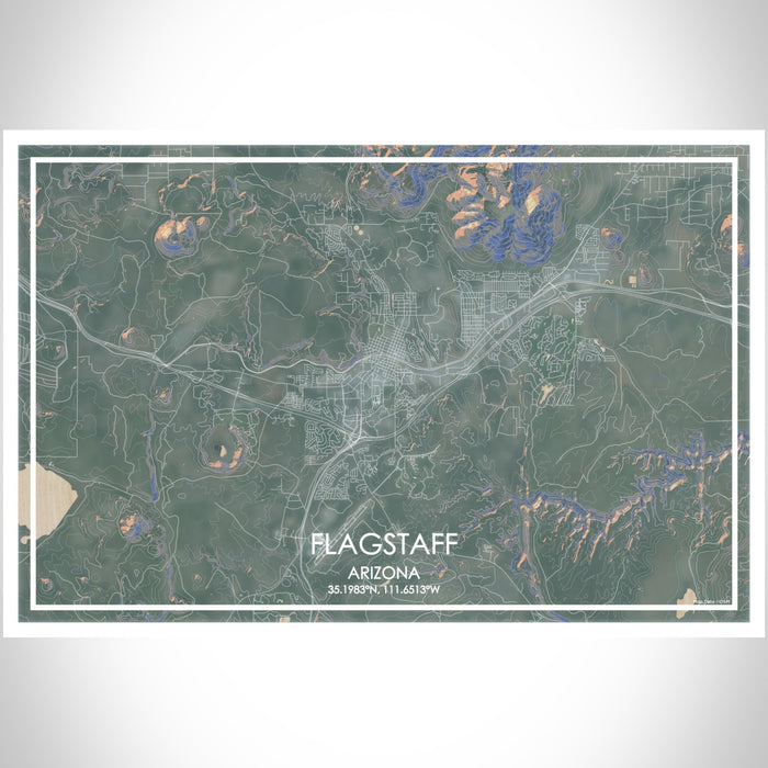 Flagstaff Arizona Map Print Landscape Orientation in Afternoon Style With Shaded Background