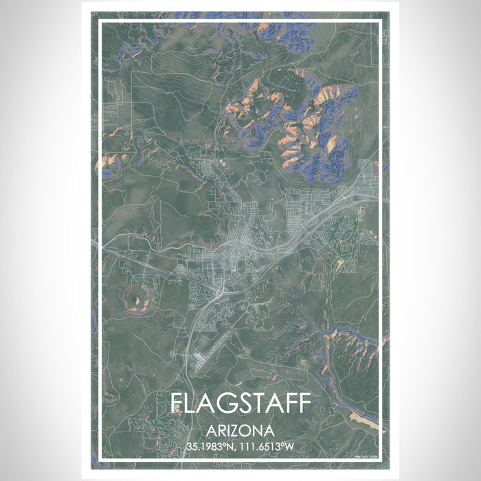 Flagstaff Arizona Map Print Portrait Orientation in Afternoon Style With Shaded Background