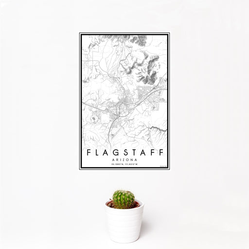 12x18 Flagstaff Arizona Map Print Portrait Orientation in Classic Style With Small Cactus Plant in White Planter