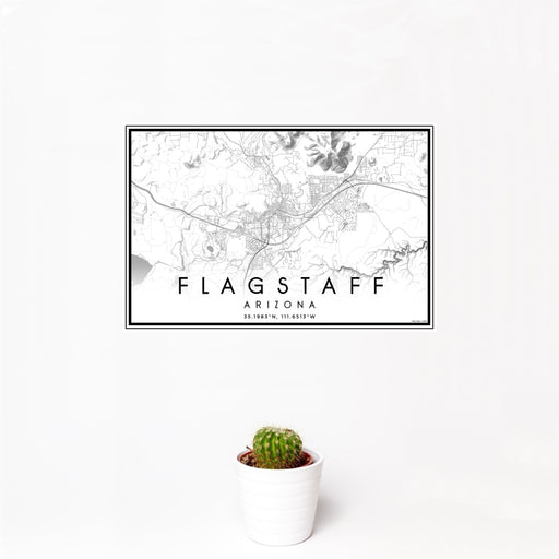 12x18 Flagstaff Arizona Map Print Landscape Orientation in Classic Style With Small Cactus Plant in White Planter