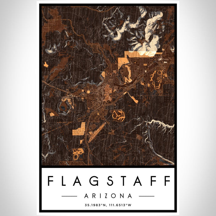 Flagstaff Arizona Map Print Portrait Orientation in Ember Style With Shaded Background